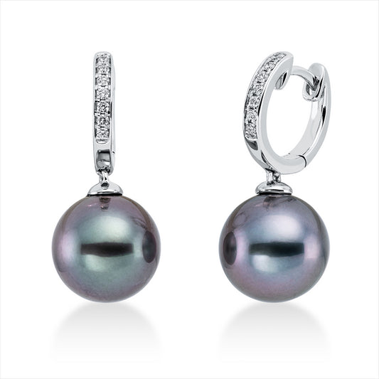 Ohrschmuck 18 kt WG, 14 Brill. 0,09 ct, W-si, 2 TA dunkel 10 mm