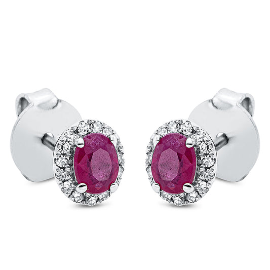 Ohrstecker 18 kt WG, 30 Brill. 0,08 ct, TW-si, 2 Rubine 0,45 ct rot