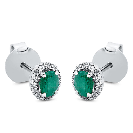 Ohrstecker 18 kt WG, 30 Brill. 0,08 ct, TW-si, 2 Smaragde 0,31 ct grün