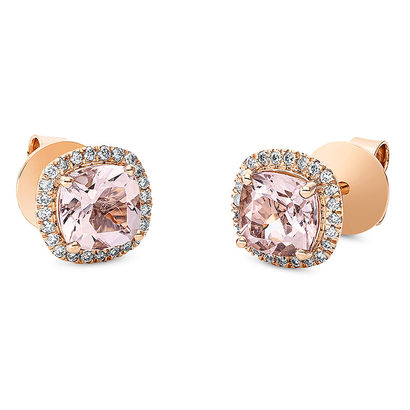 Ohrstecker 18 kt RG, 48 Brill. 0,17 ct, TW-si, 2 Morganit 1,60 ct pink