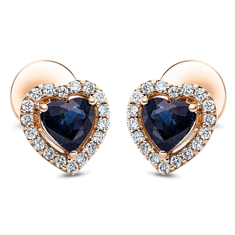 Ohrstecker 18 kt RG, 36 Brill. 0,24 ct, TW-si, 2 Saphire 1,00 ct blau