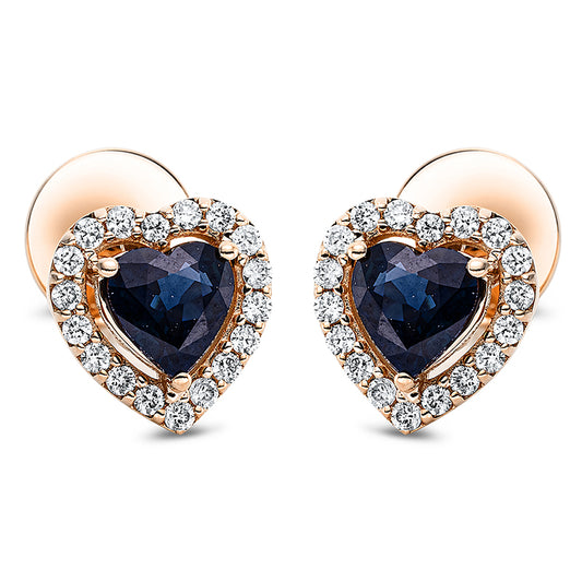 Ohrstecker 18 kt RG, 36 Brill. 0,24 ct, TW-si, 2 Saphire 1,00 ct blau