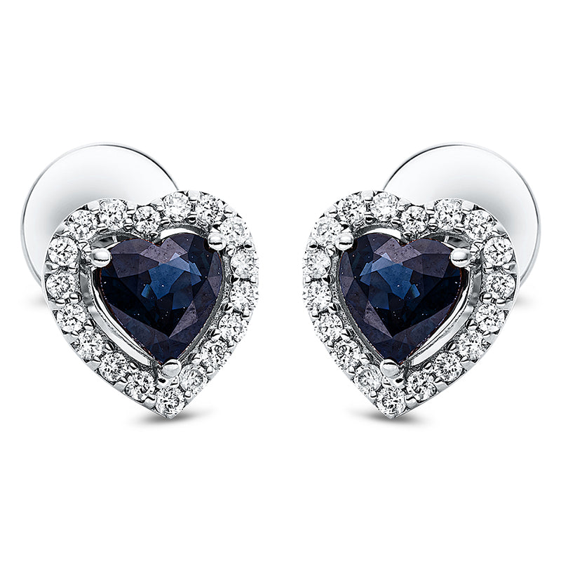 Ohrstecker 18 kt WG, 36 Brill. 0,24 ct, TW-si, 2 Saphire 1,00 ct blau