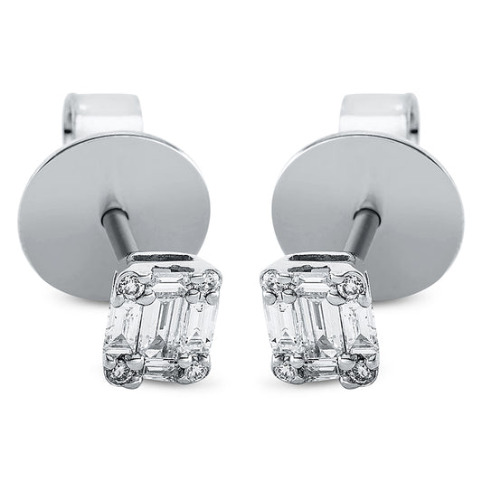Ohrstecker 18 kt WG, 10 Bag. 0,18 ct, TW-si, 8 Brill. 0,03 ct, TW-si