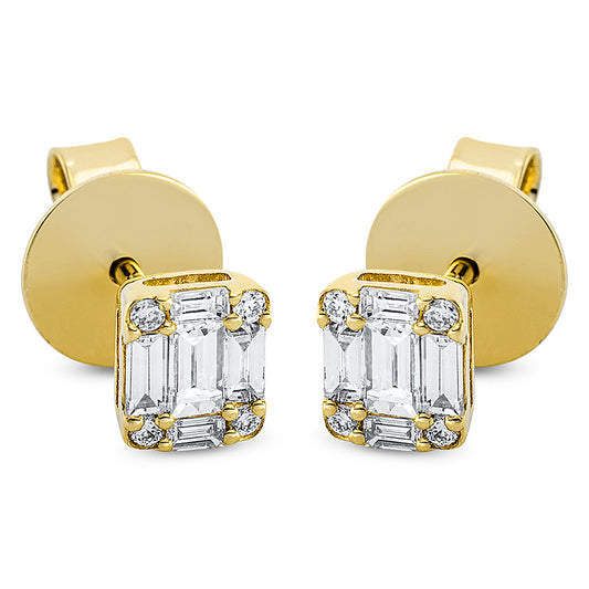 Ohrstecker 18 kt GG, 10 Bag. 0,36 ct, TW-si, 8 Brill. 0,05 ct, TW-si