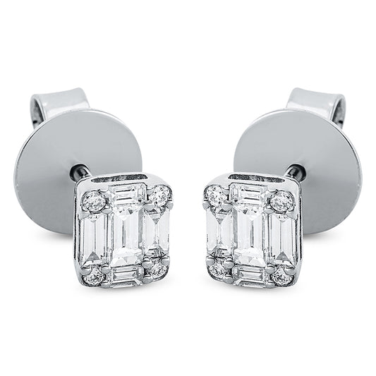 Ohrstecker 18 kt WG, 10 Bag. 0,36 ct, TW-si, 8 Brill. 0,05 ct, TW-si