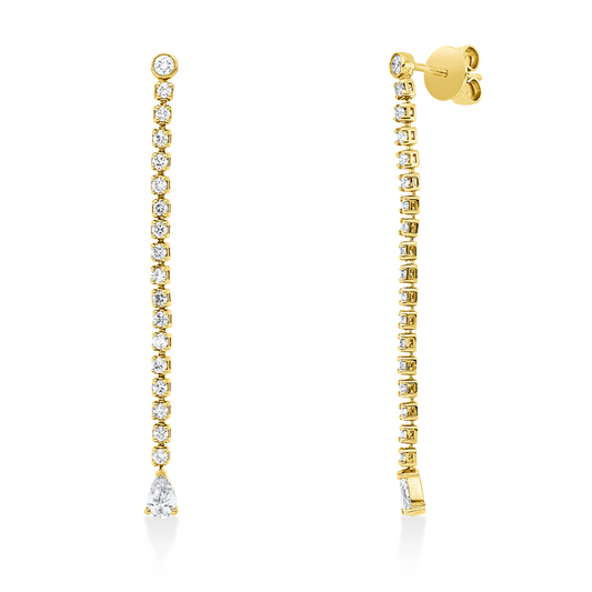 Ohrschmuck 18 kt GG, 2 Brill. 0,06 ct, TW-si, 2 Tropfen 0,28 ct, TW-si, 34 Brill. 0,47 ct, TW-si
