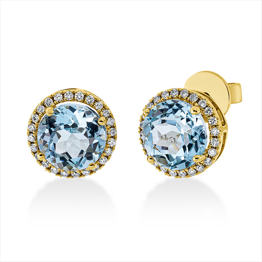 Ohrstecker 18 kt GG, 48 Brill. 0,26 ct, TW-si, 2 Topase 5,40 ct sky blue