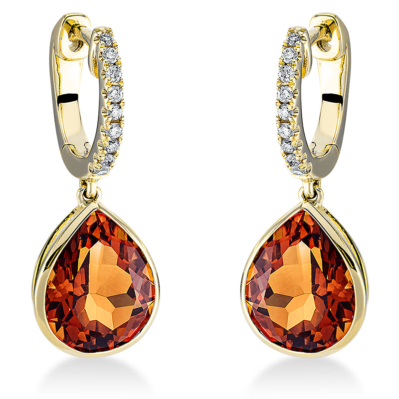 Ohrschmuck 18 kt GG, 18 Brill. 0,12 ct, TW-si, 2 Citrin 4,60 ct mandarin