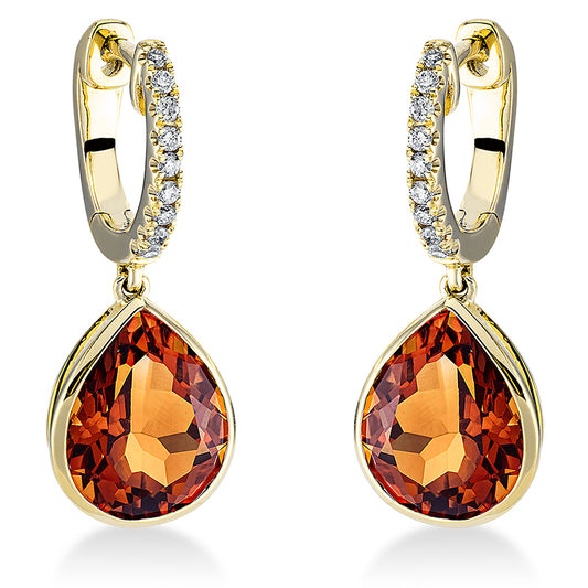 Ohrschmuck 18 kt GG, 18 Brill. 0,12 ct, TW-si, 2 Citrin 4,60 ct mandarin