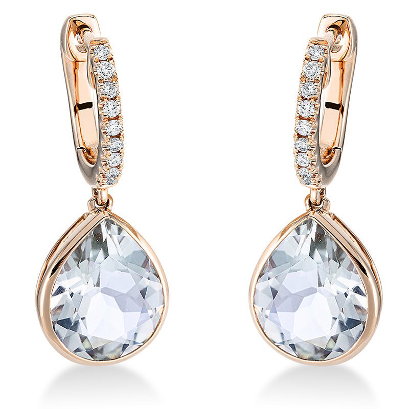 Ohrschmuck 18 kt RG, 18 Brill. 0,12 ct, TW-si, 2 Amethyste 4,60 ct grün