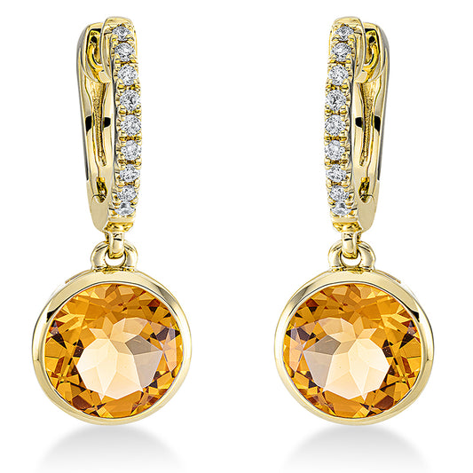 Ohrschmuck 18 kt GG, 18 Brill. 0,12 ct, TW-si, 2 Citrin 3,40 ct gelb