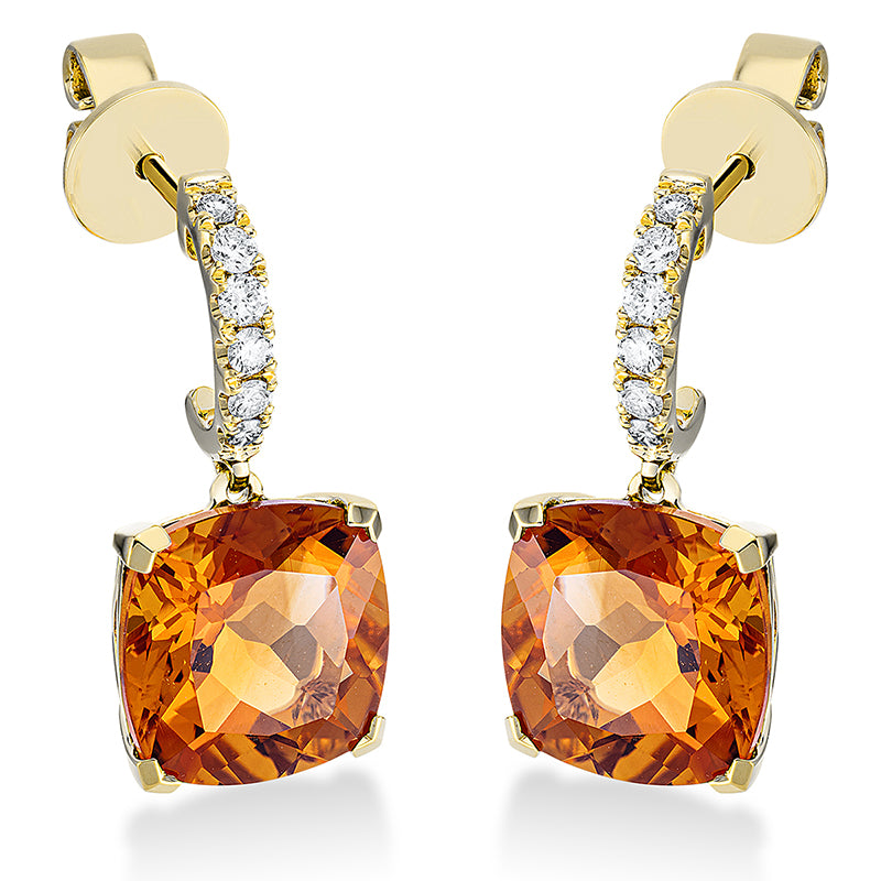 Ohrschmuck 18 kt GG, 12 Brill. 0,23 ct, TW-si, 2 Citrin 7,30 ct mandarin