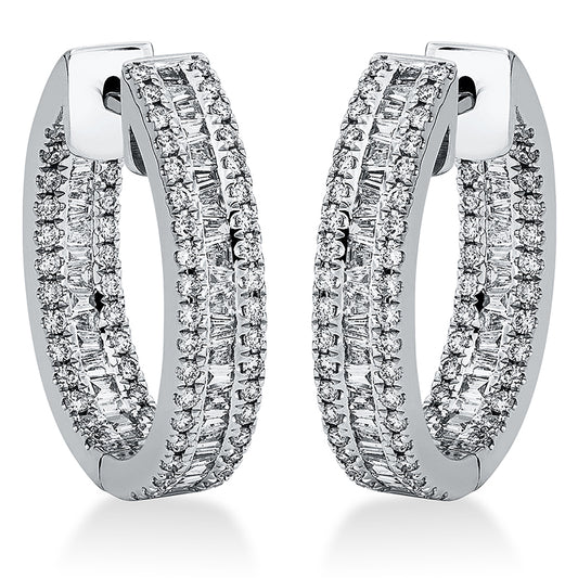 Creolen 18 kt WG, 74 Bag. 0,79 ct, TW-si, 128 Brill. 0,70 ct, TW-si