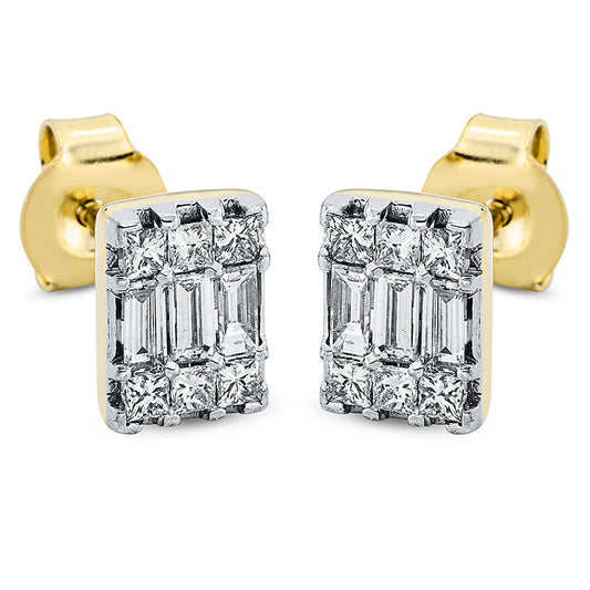 Ohrstecker 18 kt GG+WG, 12 Princ. 0,25 ct, TW-si, 6 Bag. 0,26 ct, TW-si