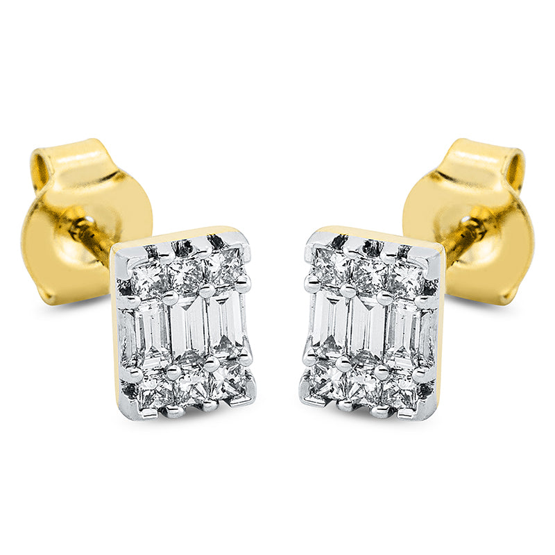 Ohrstecker 18 kt GG+WG, 12 Princ. 0,18 ct, TW-si, 6 Bag. 0,13 ct, TW-si