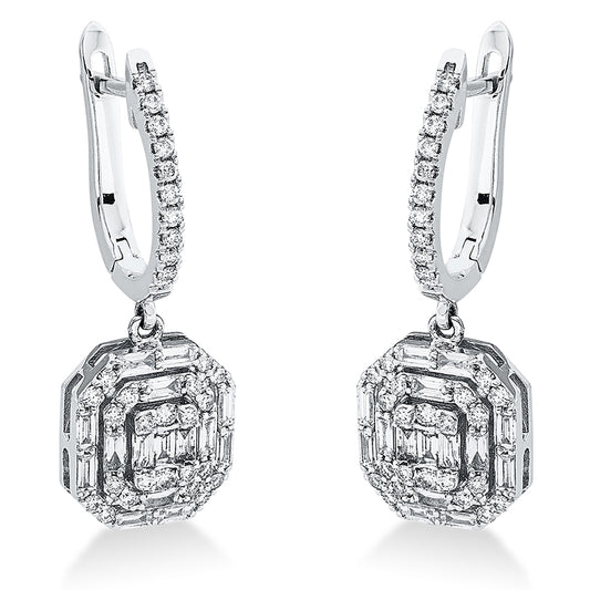 Ohrschmuck 14 kt WG, 4 Brill. 0,06 ct, F-si, 30 Bag. 0,72 ct, F-vsi, 60 Brill. 0,43 ct, F-si