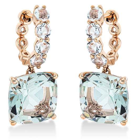 Ohrschmuck 18 kt RG, 2 Amethyste 8,60 ct grün, 8 Amethyste 0,90 ct grün