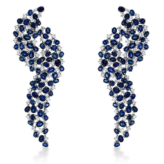 Ohrschmuck 18 kt WG, 94 Brill. 4,69 ct, TW-vsi/si, 138 Saphire 42,67 ct blau