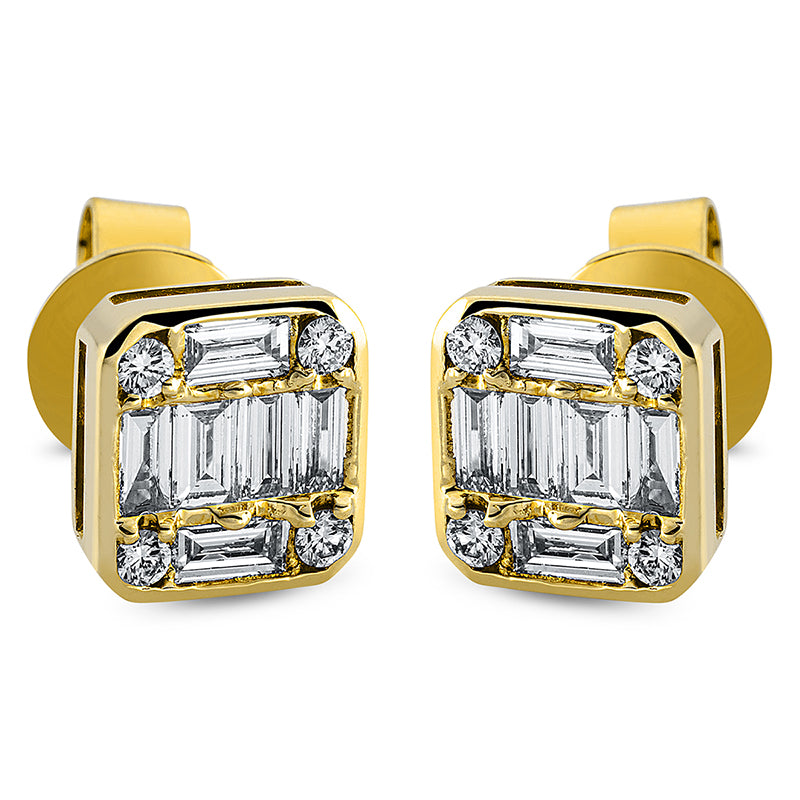Ohrstecker 18 kt GG, 12 Bag. 0,54 ct, TW-vsi, 8 Brill. 0,16 ct, TW-vsi