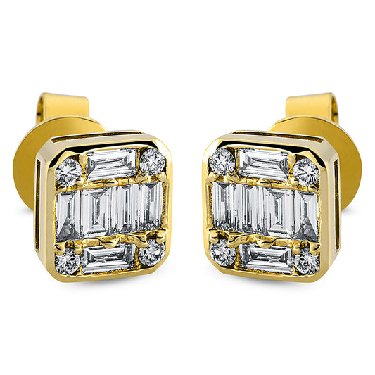 Ohrstecker 18 kt GG, 12 Bag. 0,54 ct, TW-vsi, 8 Brill. 0,16 ct, TW-vsi