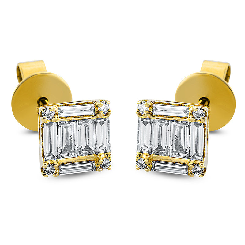 Ohrstecker 18 kt GG, 14 Bag. 0,61 ct, TW-vsi, 8 Brill. 0,05 ct, TW-vsi