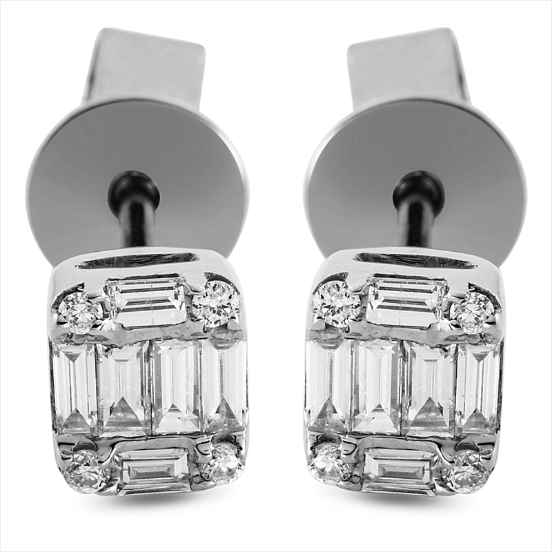 Ohrstecker 18 kt WG, 12 Bag. 0,23 ct, TW-vsi, 8 Brill. 0,04 ct, TW-vsi