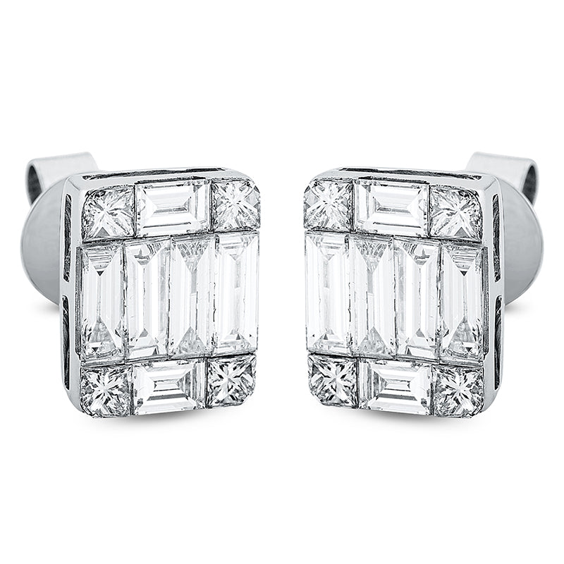 Ohrstecker 18 kt WG, 8 Bag. 1,03 ct, TW-vsi, 4 Sm.schliff 0,44 ct, TW-vsi, 8 Princ. 0,50 ct, TW-vsi