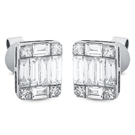 Ohrstecker 18 kt WG, 8 Bag. 1,03 ct, TW-vsi, 4 Sm.schliff 0,44 ct, TW-vsi, 8 Princ. 0,50 ct, TW-vsi