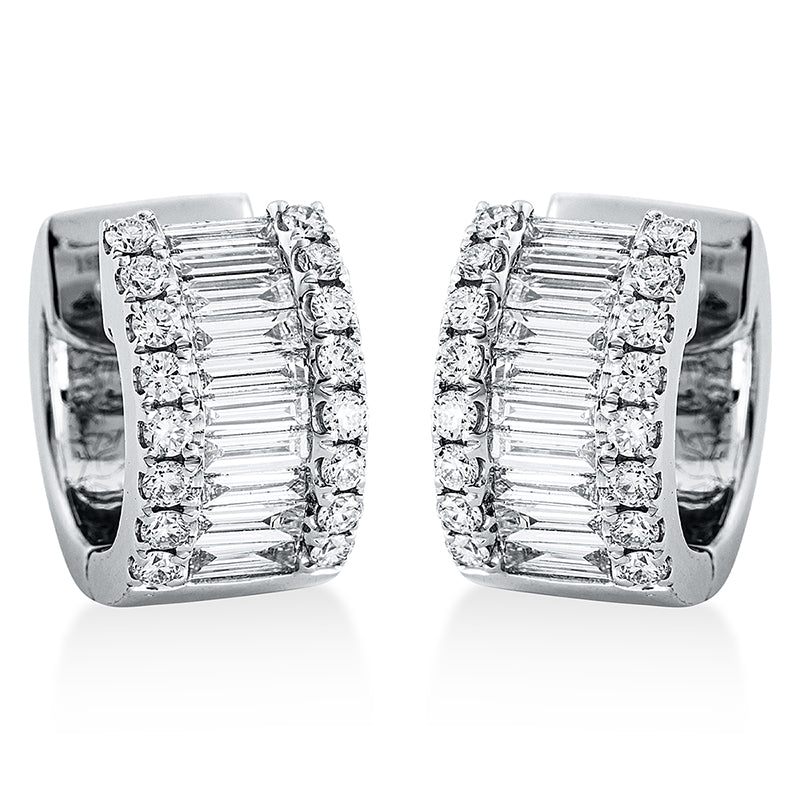 Creolen 18 kt WG, 17 Bag. 0,79 ct, TW-vsi, 32 Brill. 0,39 ct, TW-vsi
