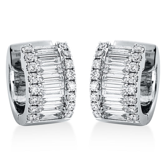 Creolen 18 kt WG, 17 Bag. 0,79 ct, TW-vsi, 32 Brill. 0,39 ct, TW-vsi/si