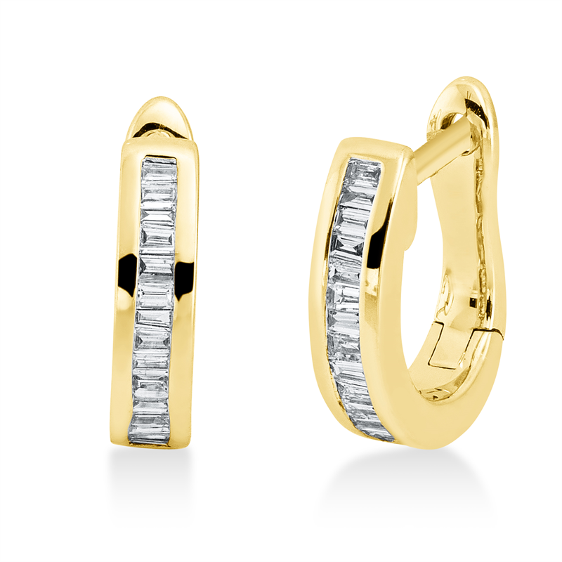 Creolen 18 kt GG, 28 Trap. 0,21 ct, TW-vsi