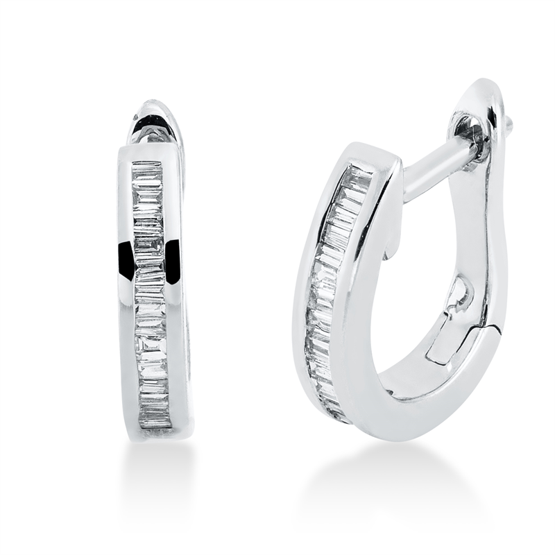 Creolen 18 kt WG, 30 Bag. 0,18 ct, TW-vsi