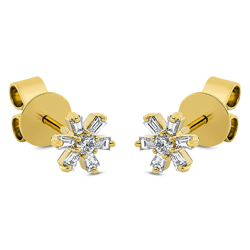 Ohrstecker 18 kt GG, 12 Trap. 0,18 ct, TW-si, 2 Brill. 0,05 ct, TW-si