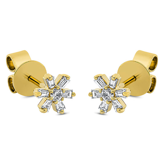 Ohrstecker 18 kt GG, 12 Trap. 0,18 ct, TW-si, 2 Brill. 0,05 ct, TW-si