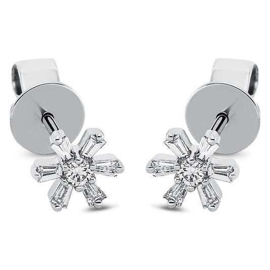 Ohrstecker 18 kt WG, 12 Trap. 0,18 ct, TW-si, 2 Brill. 0,05 ct, TW-si