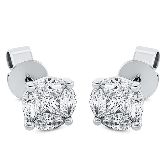 Ohrstecker 18 kt WG, 2 Princ. 0,29 ct, TW-si, 8 Nav. 0,77 ct, TW-si