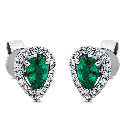 Ohrstecker 18 kt WG, 32 Brill. 0,22 ct, TW-si, 2 Smaragde 0,62 ct grün