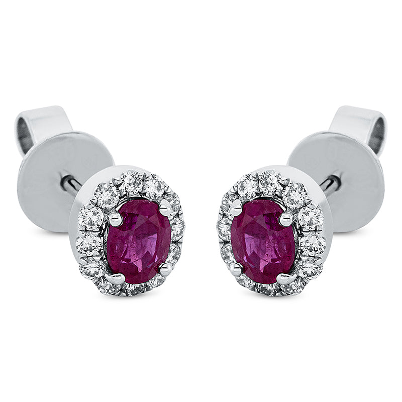 Ohrstecker 18 kt WG, 24 Brill. 0,22 ct, W-pi, 2 Rubine 0,59 ct rot