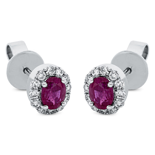 Ohrstecker 18 kt WG, 24 Brill. 0,22 ct, W-pi, 2 Rubine 0,59 ct rot