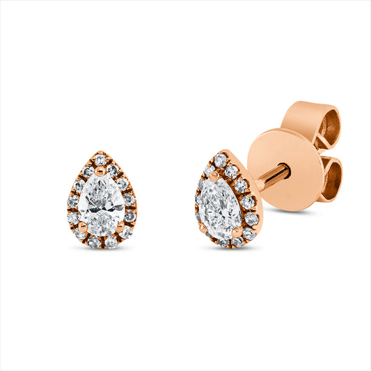 Ohrstecker 18 kt RG, 2 Tropfen 0,20 ct, TW-vsi, 26 Dia. 0,06 ct, W-si