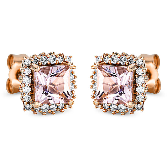 Ohrstecker 18 kt RG, 16 Brill. 0,12 ct, TW-si, 8 Dia. 0,02 ct, TW-si, 16 Brill. 0,09 ct, TW-si, 2 Morganit 1,20 ct rosa