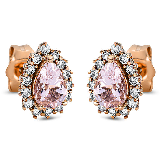 Ohrstecker 18 kt RG, 28 Brill. 0,21 ct, TW-si, 2 Morganit 0,70 ct rosa