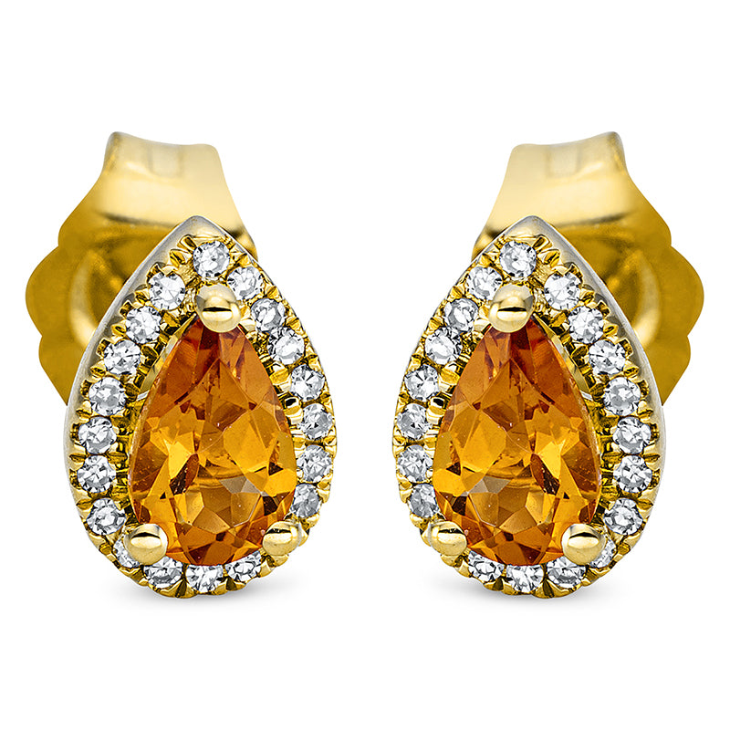 Ohrstecker 18 kt GG, 40 Dia. 0,06 ct, TW-si, 2 Citrin 0,38 ct gelb
