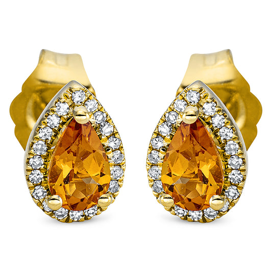 Ohrstecker 18 kt GG, 40 Dia. 0,06 ct, TW-si, 2 Citrin 0,38 ct gelb