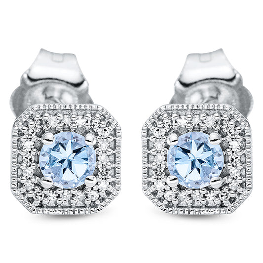 Ohrstecker 18 kt WG, 40 Dia. 0,05 ct, TW-si, 2 Topase 0,30 ct blau