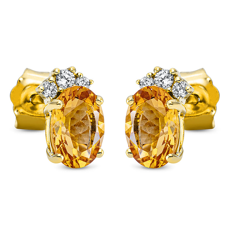 Ohrstecker 18 kt GG, 2 Brill. 0,05 ct, TW-si, 4 Brill. 0,05 ct, TW-si, 2 Granat 2,08 ct gelb