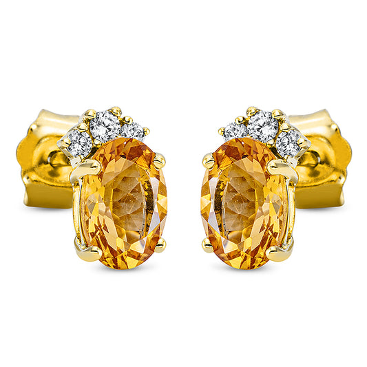 Ohrstecker 18 kt GG, 2 Brill. 0,05 ct, TW-si, 4 Brill. 0,05 ct, TW-si, 2 Granat 2,08 ct gelb