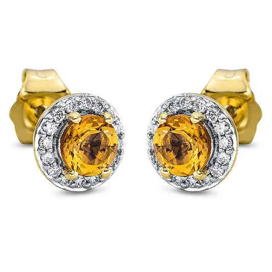 Ohrstecker 18 kt GG, 32 Dia. 0,10 ct, TW-si, 2 Citrin 0,46 ct gelb