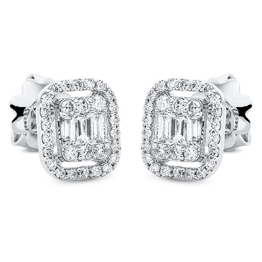 Ohrstecker 18 kt WG, 6 Bag. 0,16 ct, TW-si, 56 Brill. 0,29 ct, TW-si